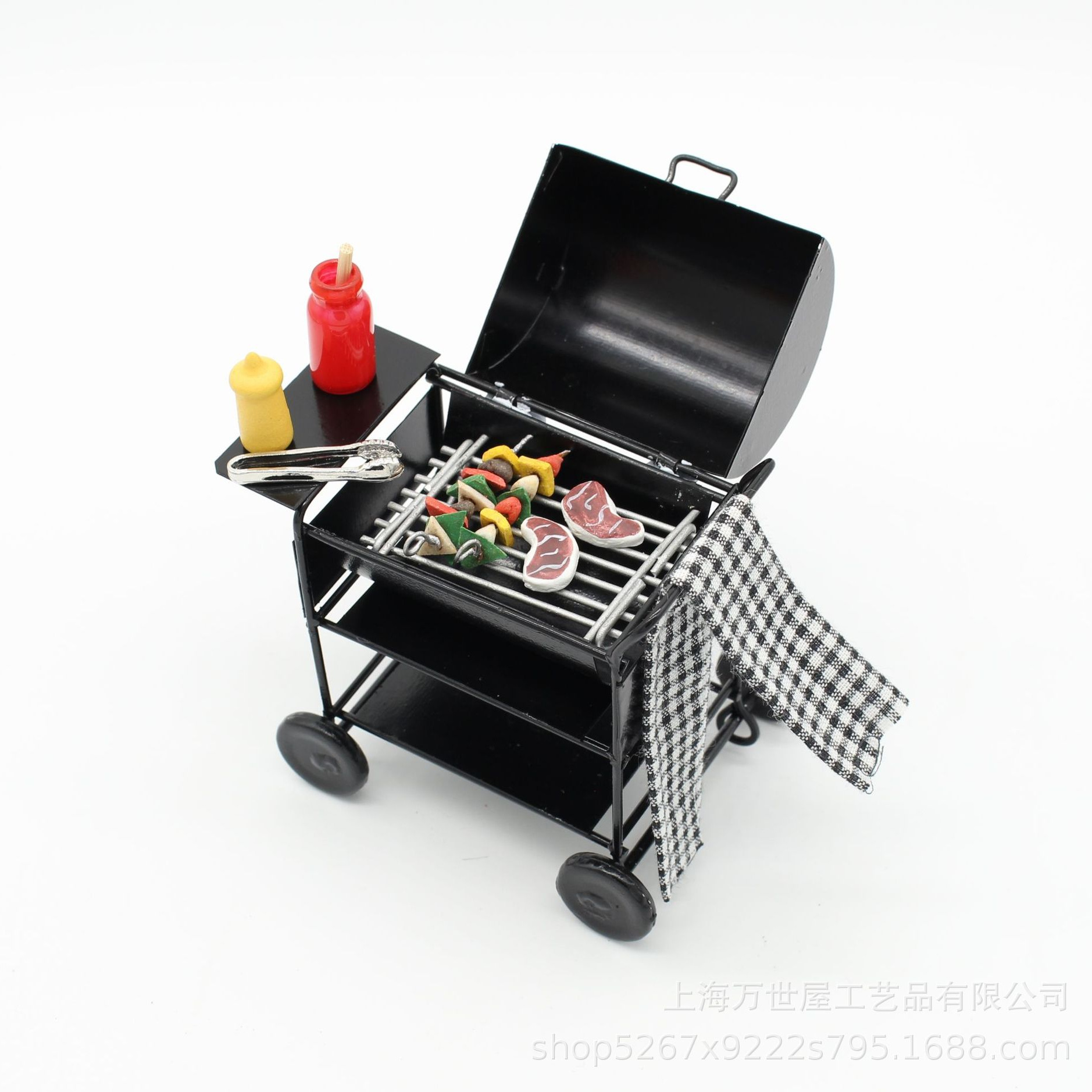 1:12Dollhouse Doll House Mini Artificial Barbecue Car Outdoor Bbq Picnic Dining Car Combination Model Ornaments