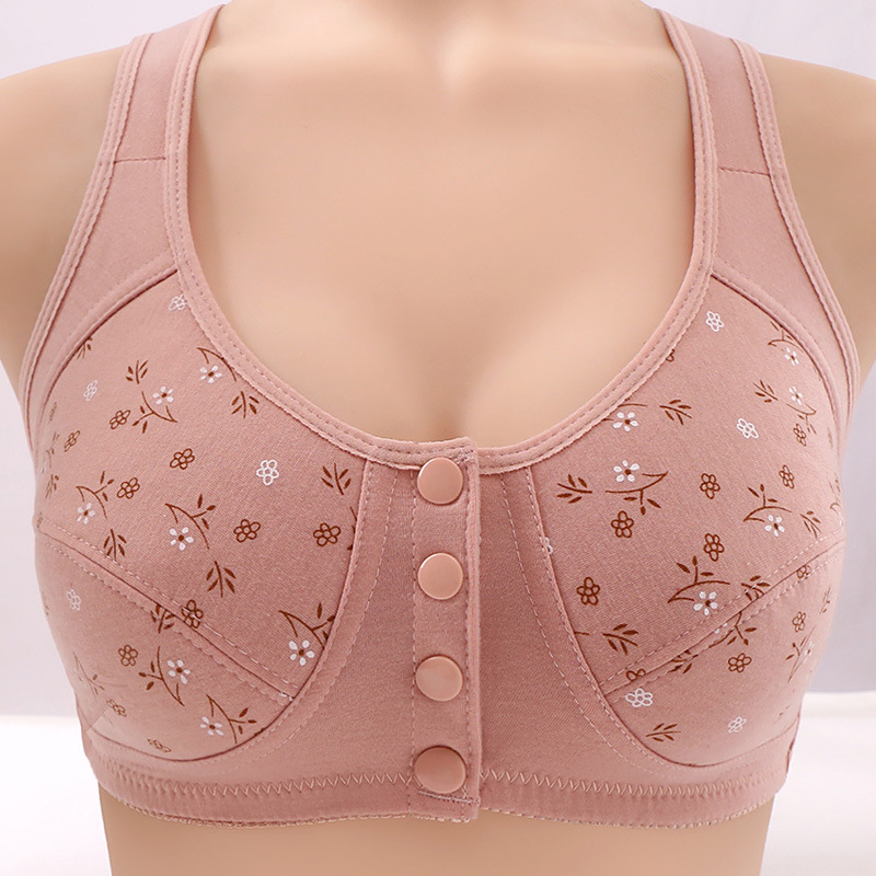 New printed vest-style front buckle push up middle-aged and elderly bra plus size no steel ring skin-friendly comfortable anti-sagging bra