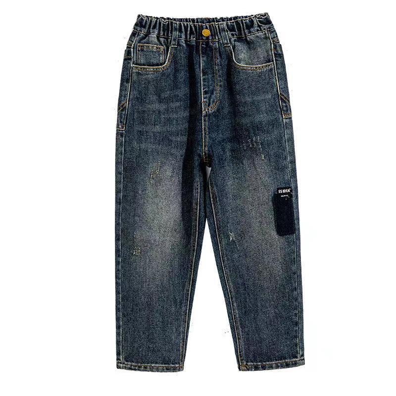 Boys' Jeans, Kidsren's Pants, Trendy Brand 2025 Spring & Fall New Style, Western Style Kidsren's Clothing, Medium and Large Kidsren's Loose Street Pants