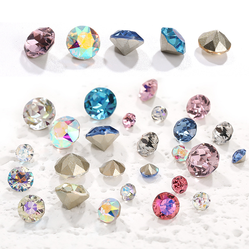 Popular Shiyue Noodles Eight Big Eight Small Pointed Bottom Diamonds 4/6/8mm Clothing Ornaments Multi-Faceted Handmade Material Glass Diamonds