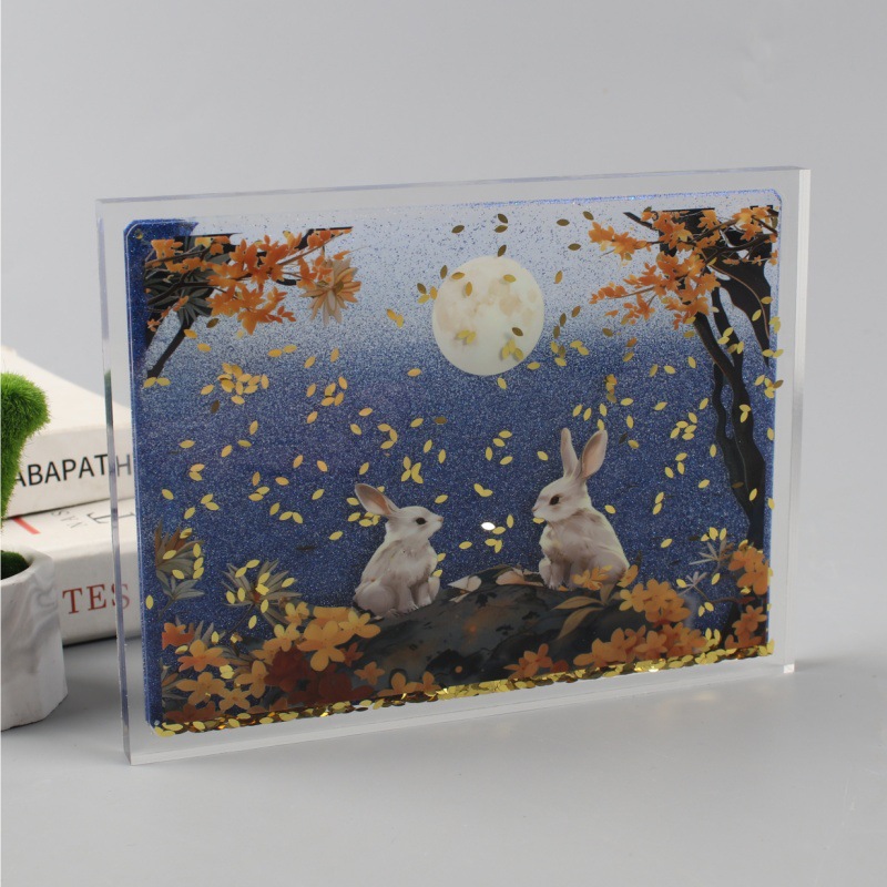 Acrylic Quicksand Mahjong Cultural and Creative Mahjong Peripheral Stand Ornaments DIY Anime Star Transparent Keychain Card Brick