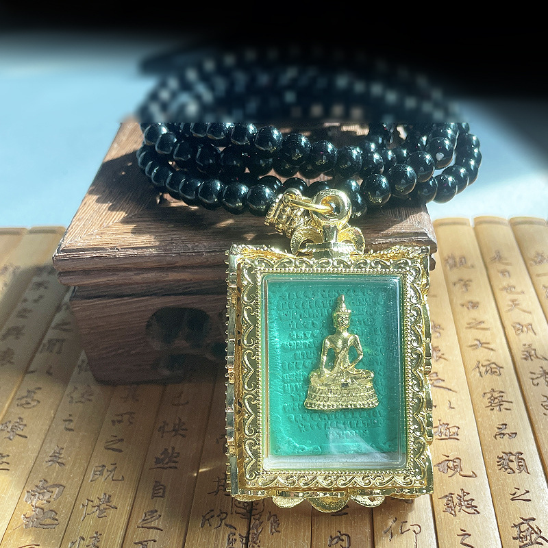 genuine goods Thailand Original Buddha Brand Universal Men's and Women's Hanging Chain Metal Alloy Electroplated Sand Gold Double-sided Carved Color Preservation Necklace