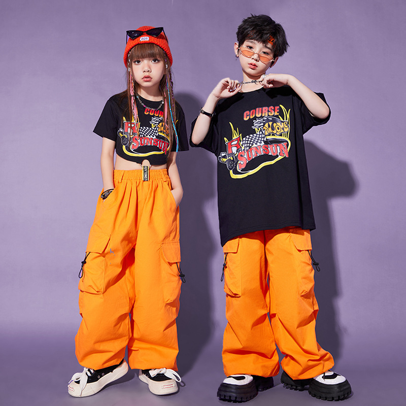 Hip-Hop Children's Fashion Clothing Jazz Dance Girls' Clothing Performance Clothing Summer Boys Handsome Hip-Hop Style HIPHOP Costume