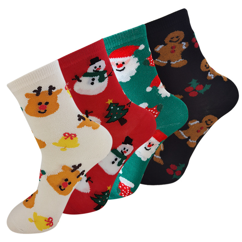 Носки осени и зимы 2024 года, женские, до средней высоты, рождественские, милые мультяшные носки с снеговиком и оленем, красные носки