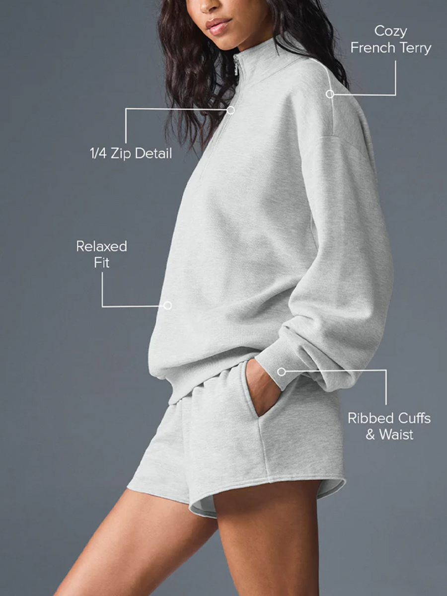 Alo Jacket Autumn and Winter Sweatshirt with Fleece Lining, Thickened Yoga Wear, Casual Loose Fit, Versatile, Warm Half-Zip Yoga Top