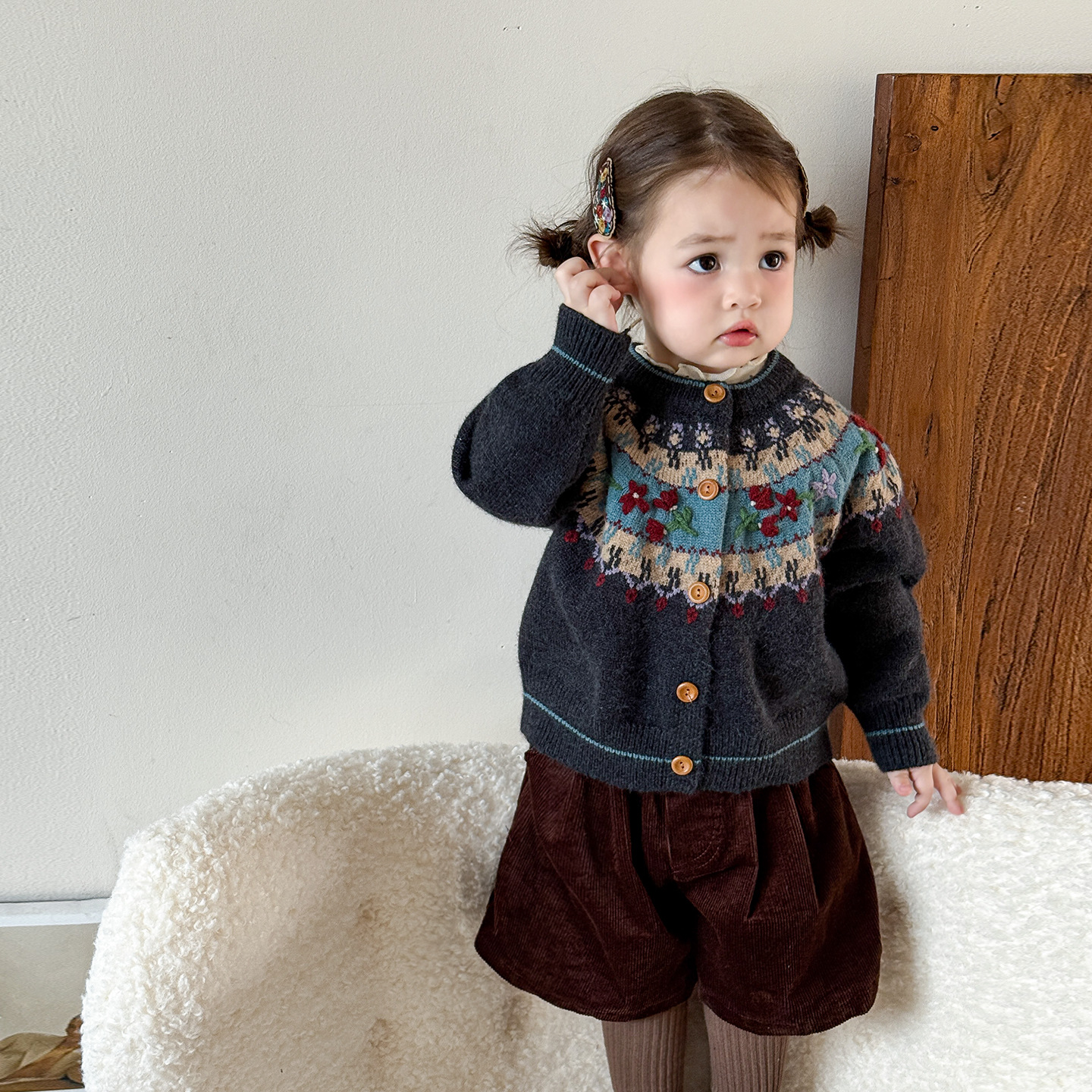 Детская одежда для девочек, свитер-куртка на осень 2025, стильный и милый вязаный кардиган для детей