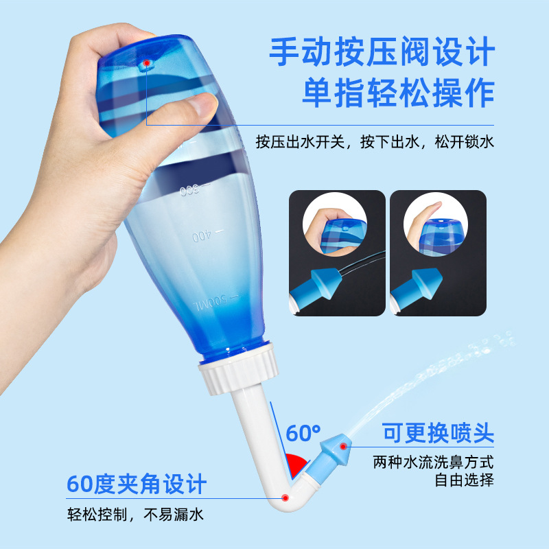 Guanshi Nasal Rinse Device for Home Use, Nasal Irrigation for Nasal Congestion Relief, Nasal Artifact for Children with Sinusitis, Manual Nasal Cleaning with Saline Solution