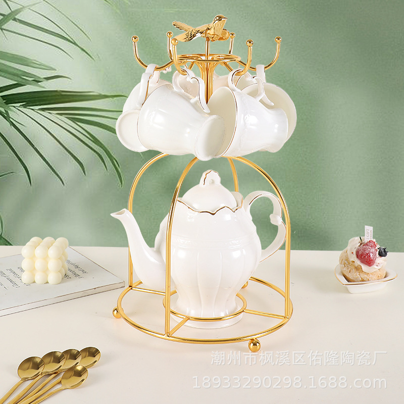 Bird Cup Holder Light Luxury Coffee Cup Set Storage Rack Iron Plating Basket Golden Black Draining Single Cup Saucer Rack