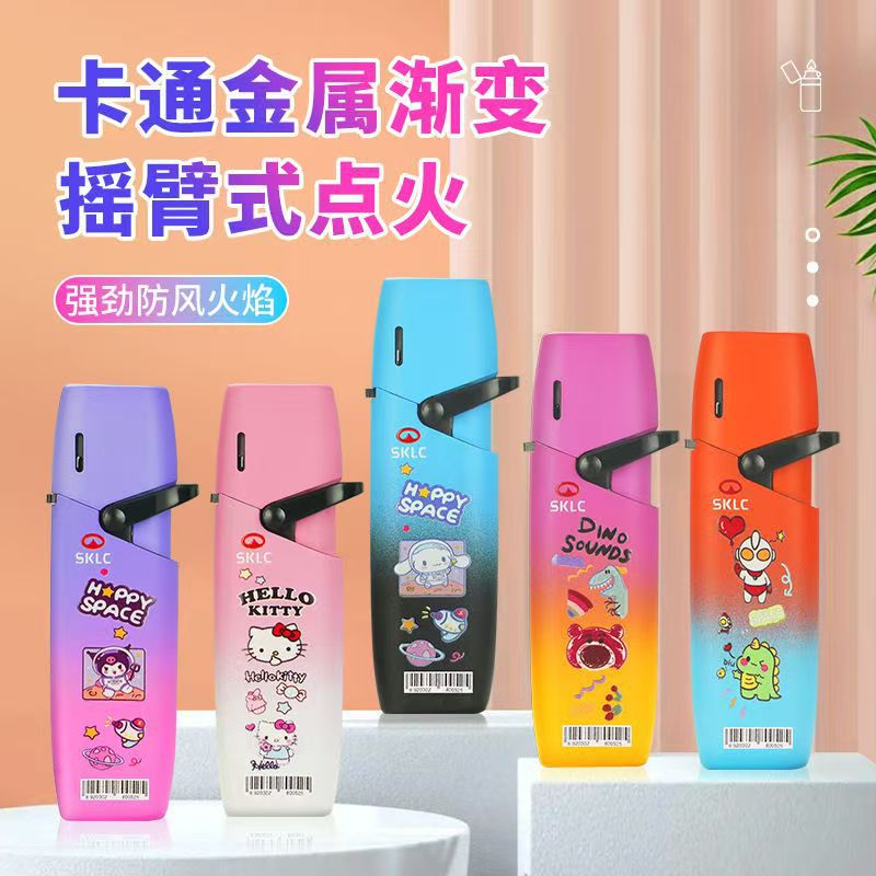 Новинка: взрывозащитная ветрозащитная зажигалка с мультяшным рисунком, металлический рокер, инфляционная зажигалка с синим пламенем для парня