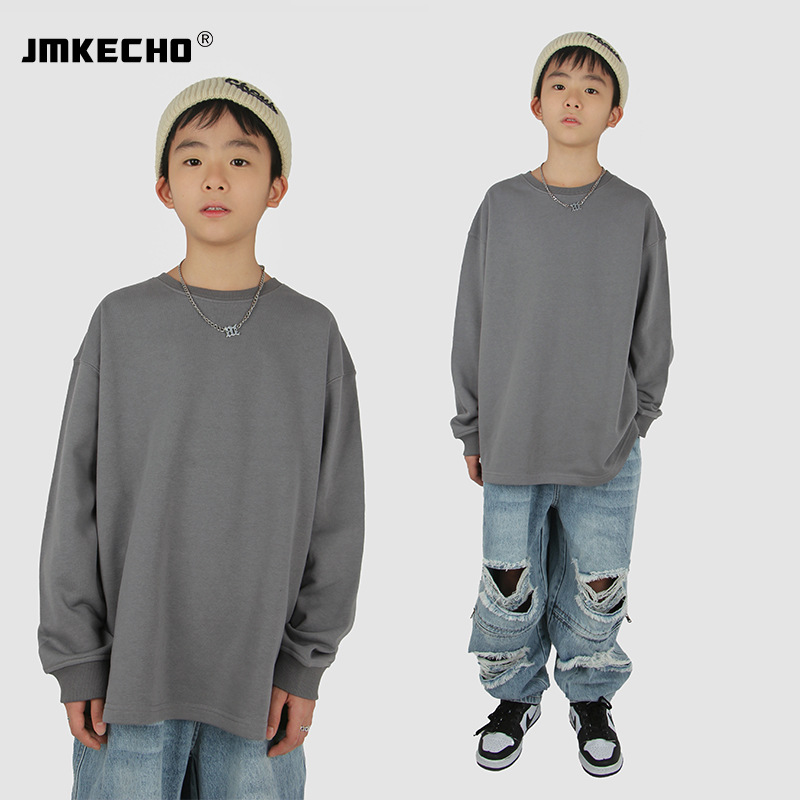 Customized Pure Cotton Trendy Brand Boys and Girls Hip-Hop Hip-Hop Loose Version Customized Large Size Group Clothes Round Neck Sweatshirt