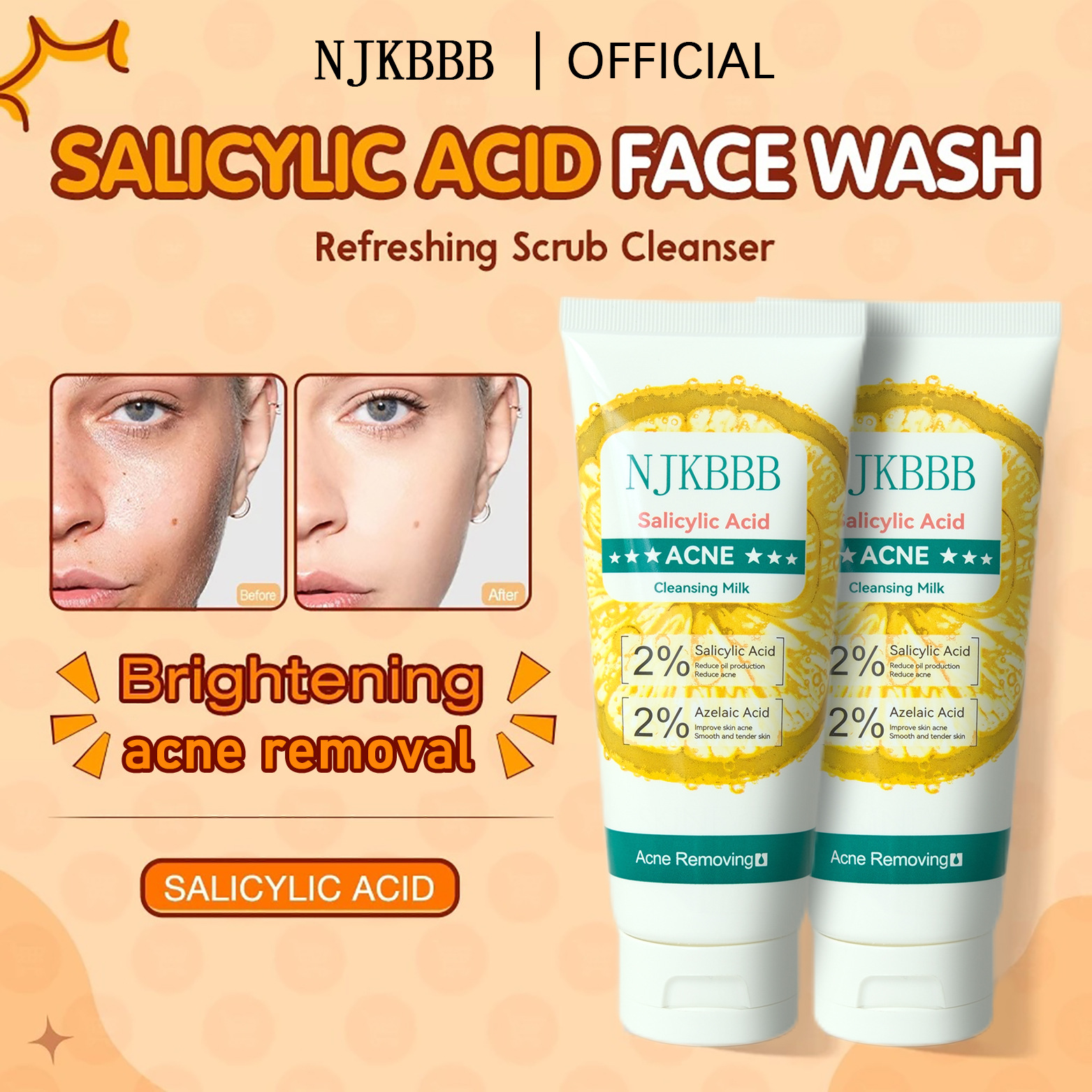 Salicylic Acid Anti-Acne Facial Cleanser, Hydrating, Gentle Cleansing, Moisturizing and Oil-Control Facial Cleanser, Full English Cross-Border Manufacturer Wholesale