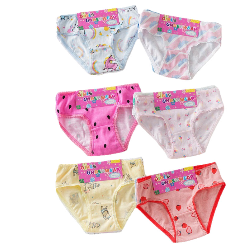 Factory direct cross-border cotton children's underwear girls' briefs foreign trade cardboard multi-color lace briefs