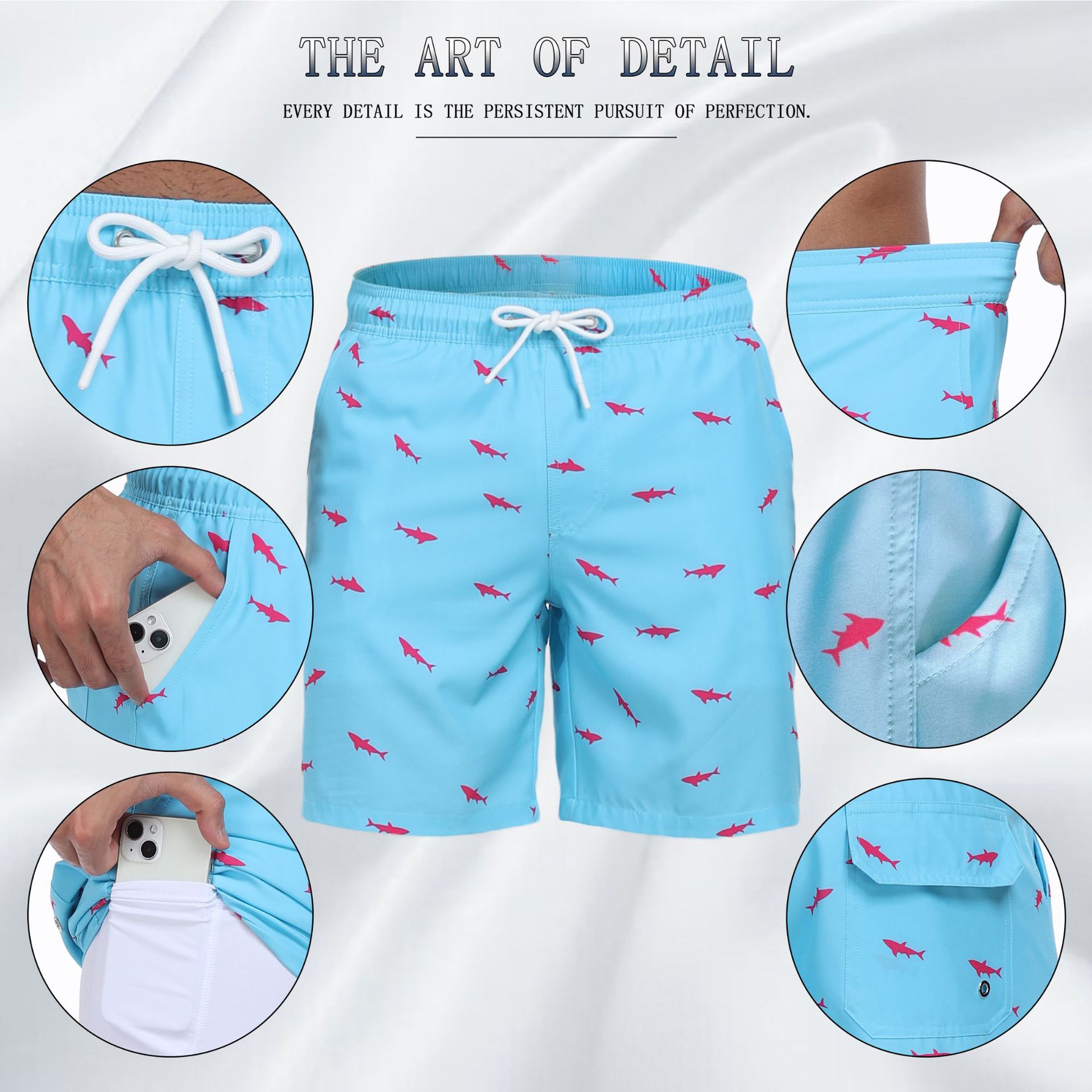 Cross-border Foreign Trade Summer New Men's Shorts Fashion Holiday Beach Pants Men's plus size Four Corner Milk Silk Inner