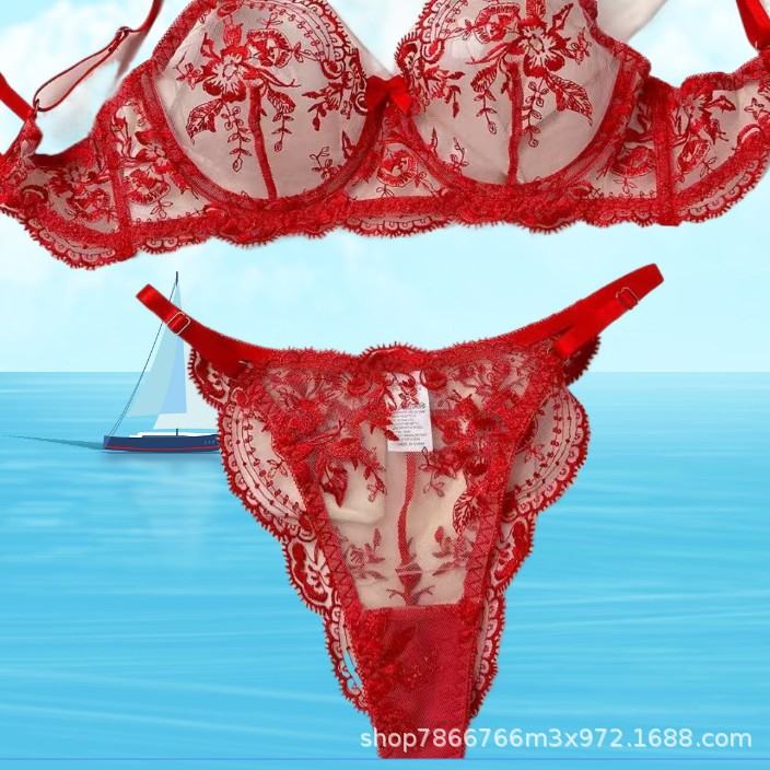 2024 Export Hot-selling Flower Embroider See-through Mesh Sexy Comfortable Simple and Generous Intimates Set