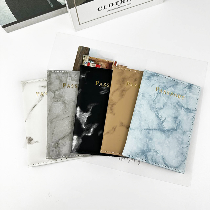 Spot Cross-Border Customizable Hot Stamping Passport Passport Protective Cover Marble Pattern Passport Holder Wrapped Passport Bag