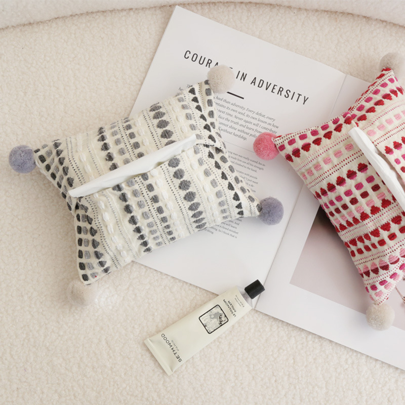 Nordic ins style jacquard color fur ball tissue box dopamine tissue paper box tissue bag tissue bag factory outlet
