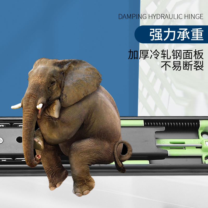 4512 Cold-Rolled Steel Drawer Slide Damping Buffer Hydraulic Stainless Steel Guide Wardrobe Rebound Silent Three-Section Track