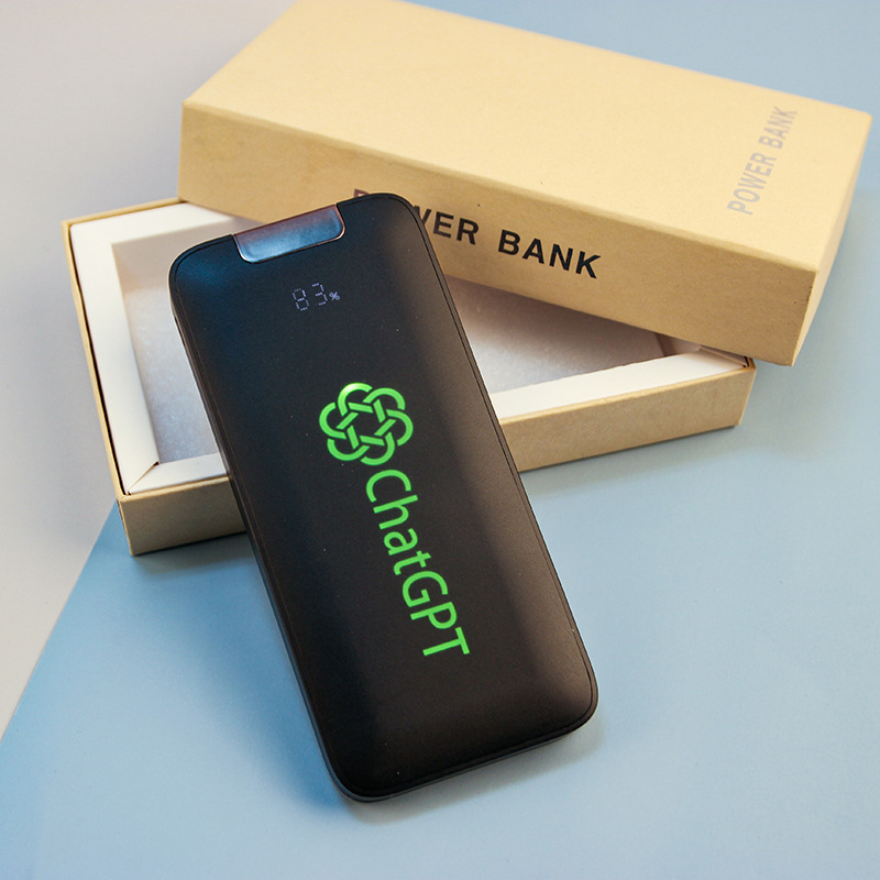 Digital Display fast charge Advertising Self-wired luminous power bank customized hand gift set 10000 mA color words
