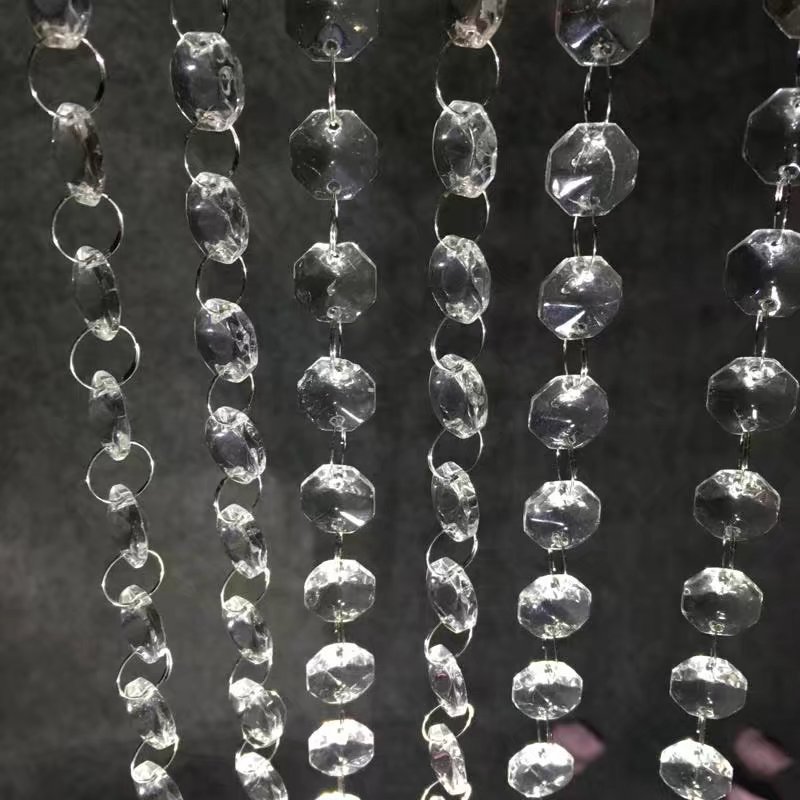 14mm Wedding Bead Chain Road Lead Bead String Wedding Live Stage Ceiling Decorative Acrylic Crystal Octagonal Bead Curtain