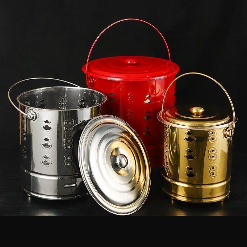 Stainless Steel Gold-Burning Barrel for Home Use, Treasure Barrel for Burning Paper Money, Gold-Burning Furnace, Ingot Barrel, Treasure-Burning Container, Incense Burner