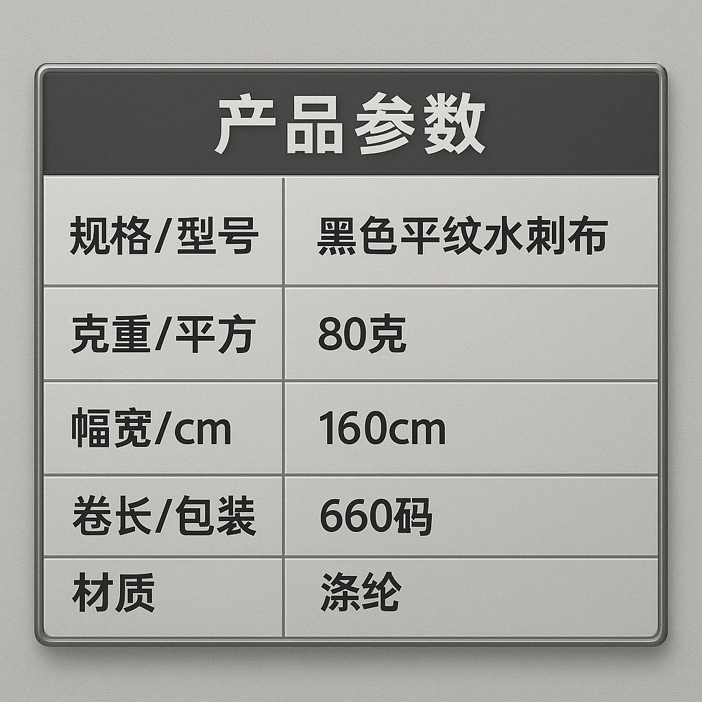 Black 80g Spunlace Non-Woven Fabric 1.6m Wide Plain Weave Roll Material Industrial Spunlace Woven Fabric Available in Stock