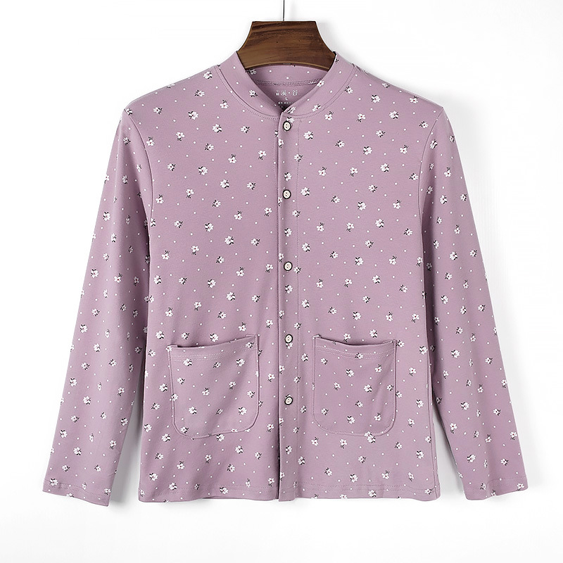 Elderly Women's Autumn Cardigan, Pure Cotton, Open-Front, Buttoned, Floral Pattern, Double-Breasted, Middle-Aged and Elderly Mother's Style, Thickened for Warmth