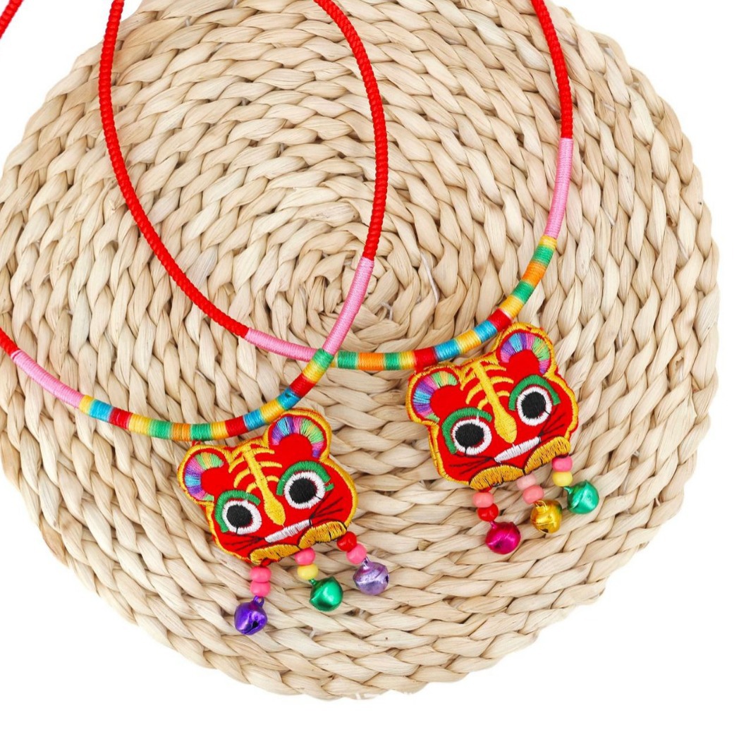 New Embroidered Color Rope Fabric Children's Collar Hanging Ornaments Long Life Lock Baby One-year-old Accessories Photo Trinkets