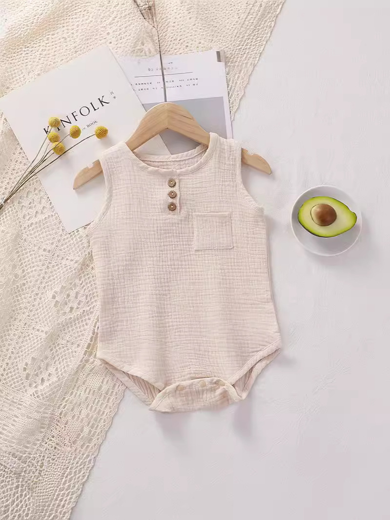 Baby's Jumpsuit Summer Thin Cotton Gauze for Boys and Girls Baby Sleeveless Bag Fat Clothes Pajamas Baby Triangle Climbing Clothes