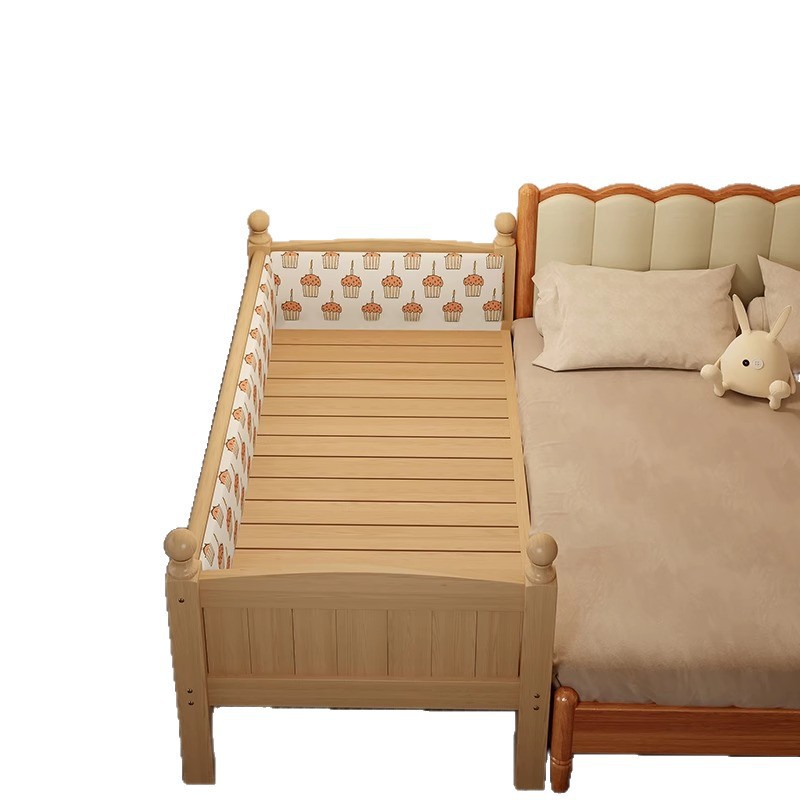 Guardrail Children's Bed, Unpainted, All Solid Wood Spliced Bed, Baby Crib, Seamless Flat Connection to Large Bed, Widened Extended Edge Bed