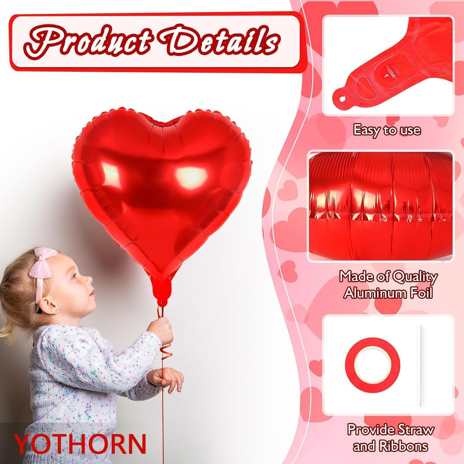 12Pcs Red Heart Balloons, 45.72cm Heart Shaped Foil Balloons Heart Balloons Valentine's Day Balloons Suitable for