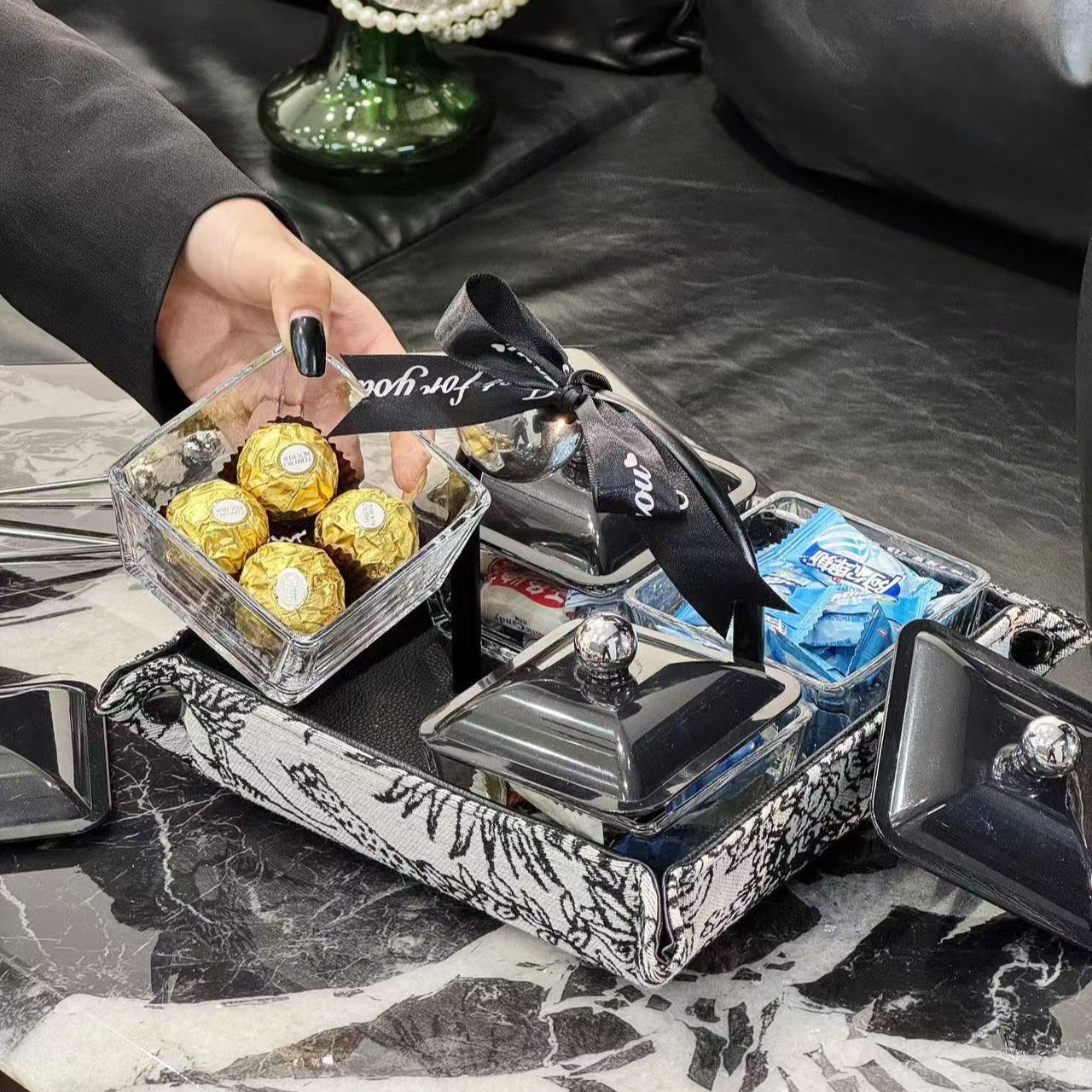 ManFen Fruit Plate Living Room Household Snack Placement Plate High Color Value Candy Snack Plate Small Exquisite Ornaments