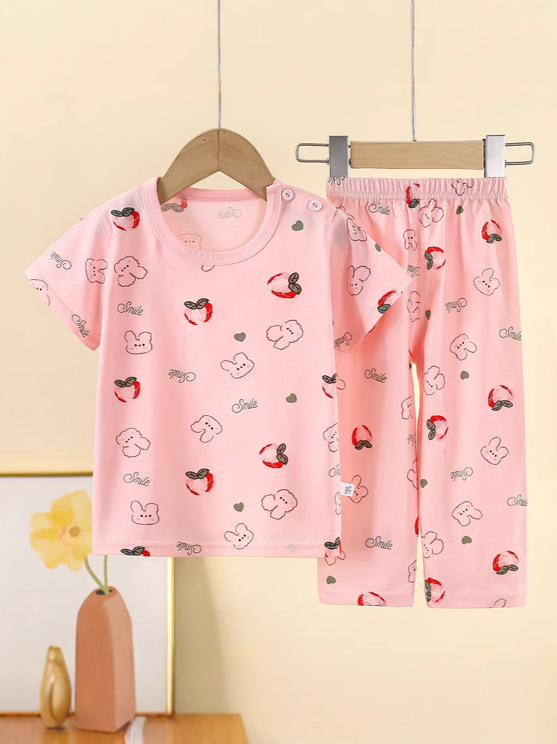 Children's Short-Sleeved Suit Pure Cotton Summer Baby Boy Home Clothes Clothes Girls Pajamas Clothing Children's Clothing Wholesale