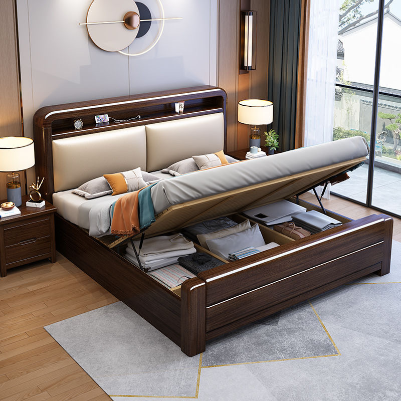 Full solid wood bed purple sandalwood bed double 1.8x 2 m storage bed 1.5 m household modern simple master bedroom big bed