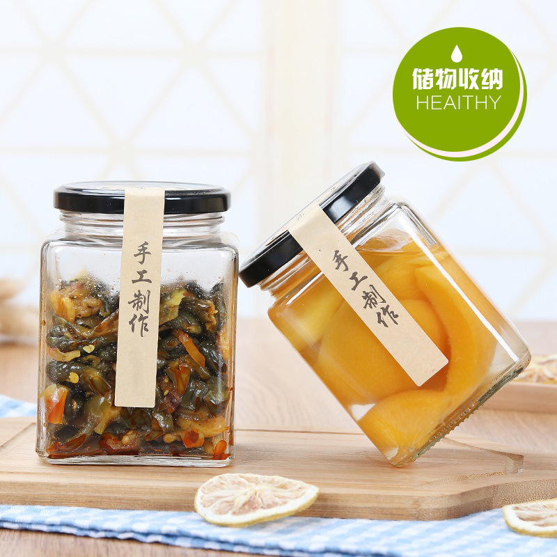 Food-Grade Square Canning Jar, Honey Jar, Jam Jar, Pickle Jar, Sealed Jar with Lid, High Temperature Resistant, Steamable Empty Jar