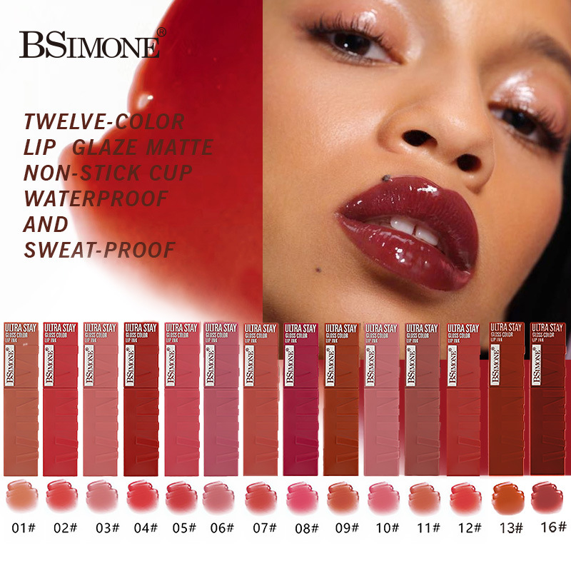 Cross-Border Exclusive for Fourteen Colors European and American Water Gloss Lip Glaze Moisturizing Color Lip Glaze Lipstick Pouty Lips Lip Gloss Wholesale