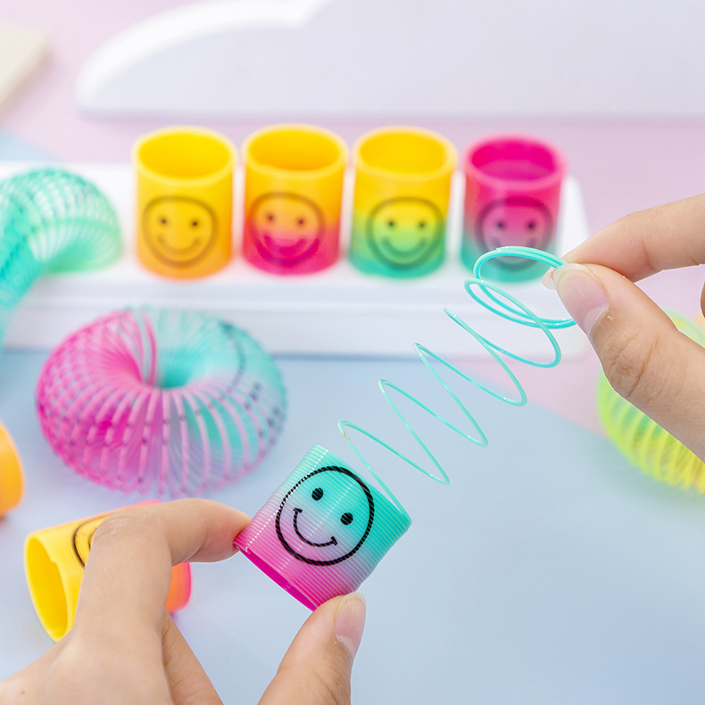 Children's Colorful Spring Ring Mini Smiling Face Rainbow Circle Colorful Circle Elastic Circle Street Stall Prize Kindergarten Gift Play