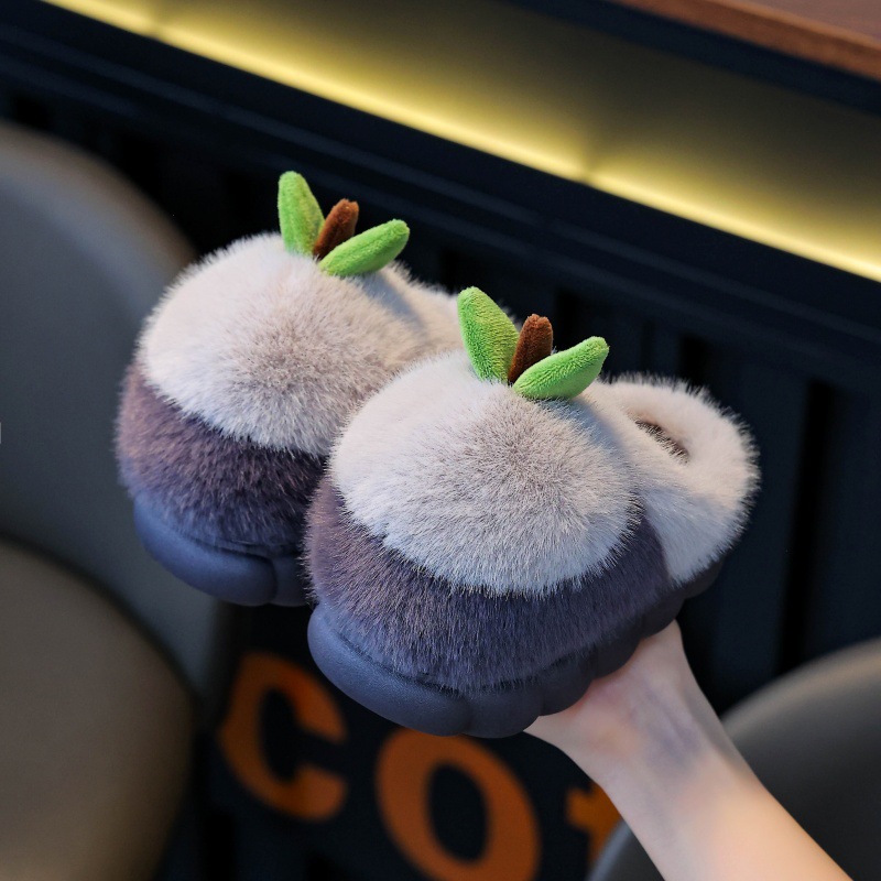 Children's Cotton Slippers Simple Apple Autumn and Winter New Style Thickeneded Home Indoor Non-Slip Korean Style Baby Cotton Shoes for Boys and Girls