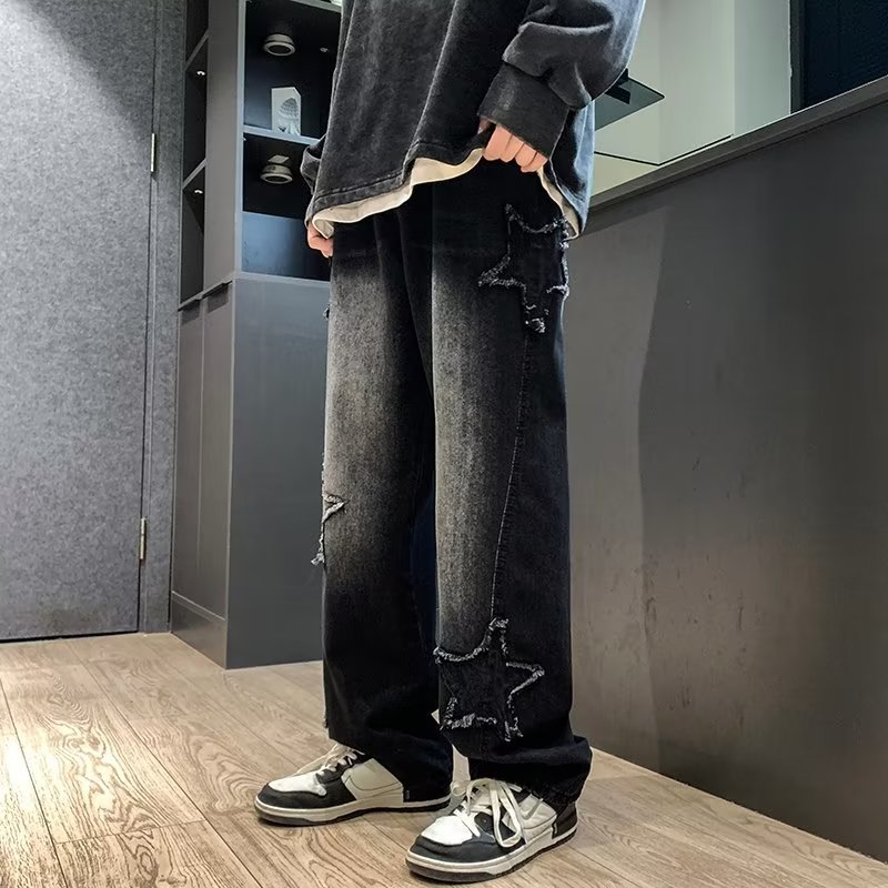 American hiphop star pants high street fashion brand European and American vibe style jeans men's loose straight wide-leg pants