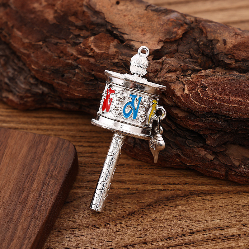 Xizang Alloy Dripping Six-Character Mantra Hand-Cranked Sutra Pendant Ethnic Style Pendant Keychain Wholesale Crafts