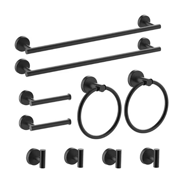 Cross-Border Stainless Steel Five-Piece Bathroom Towel Bar Towel Rack Toilet Paper Holder Toilet Bathroom Punch-Free Hook Clothes