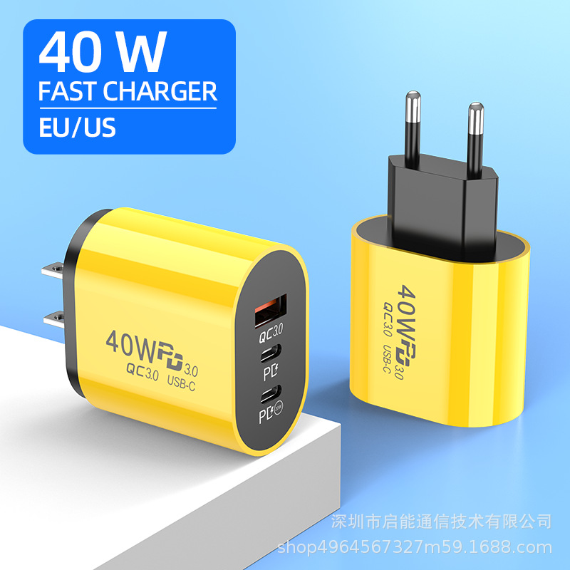 European standard double PD2A + 5V2A fast charging head US standard three-port A + C is suitable for Apple Android mobile phone charger head