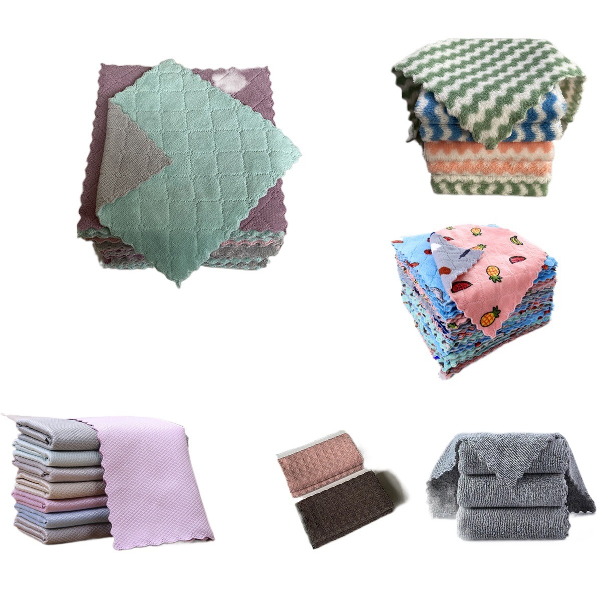 Double-Sided Coral Velvet Waffle Wave Absorbent Corrugated Dishcloth Bamboo Charcoal Fish Scale Dishcloth Discount