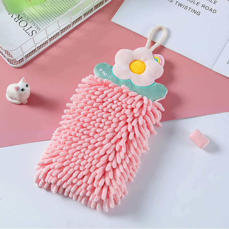 Chenille Hanging Flower Hand Towel Absorbent Quick-drying Thickened Double-layer Hangable Hand Cloth Cute Toilet Towel