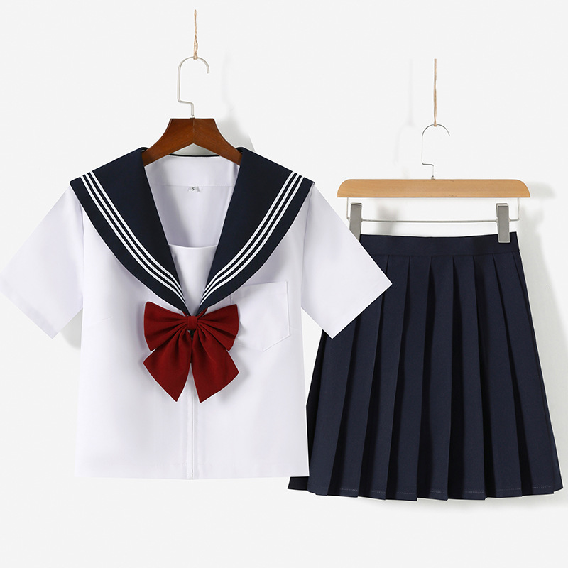Manufacturer Supplies Captain Collar White Three Sailor Uniform Jk Uniform Long-Sleeved Spring & Fall Preppy Style Pleated Skirt Suit