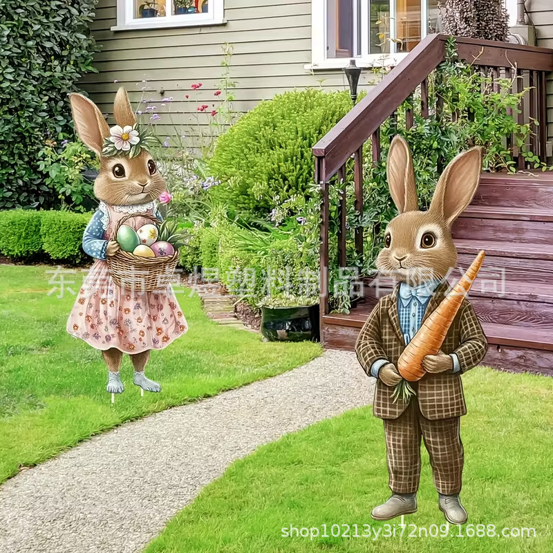 Cross-Border 2026 New Easter Floor Sign Outdoor Courtyard Easter Rabbit Egg Decoration Garden Sign