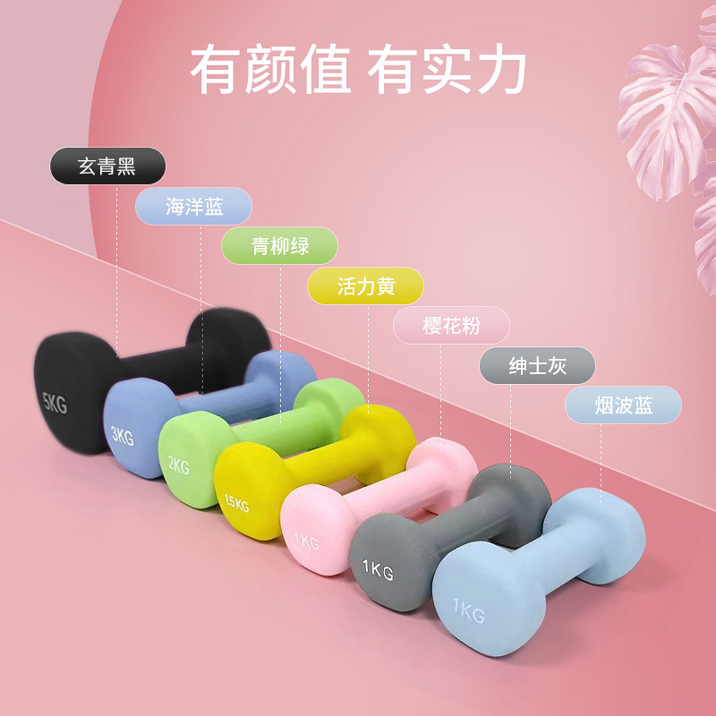 Yoga Fitness flat head frosted plastic dipping dumbbell men and women home exercise sports equipment solid cast iron dumbbell