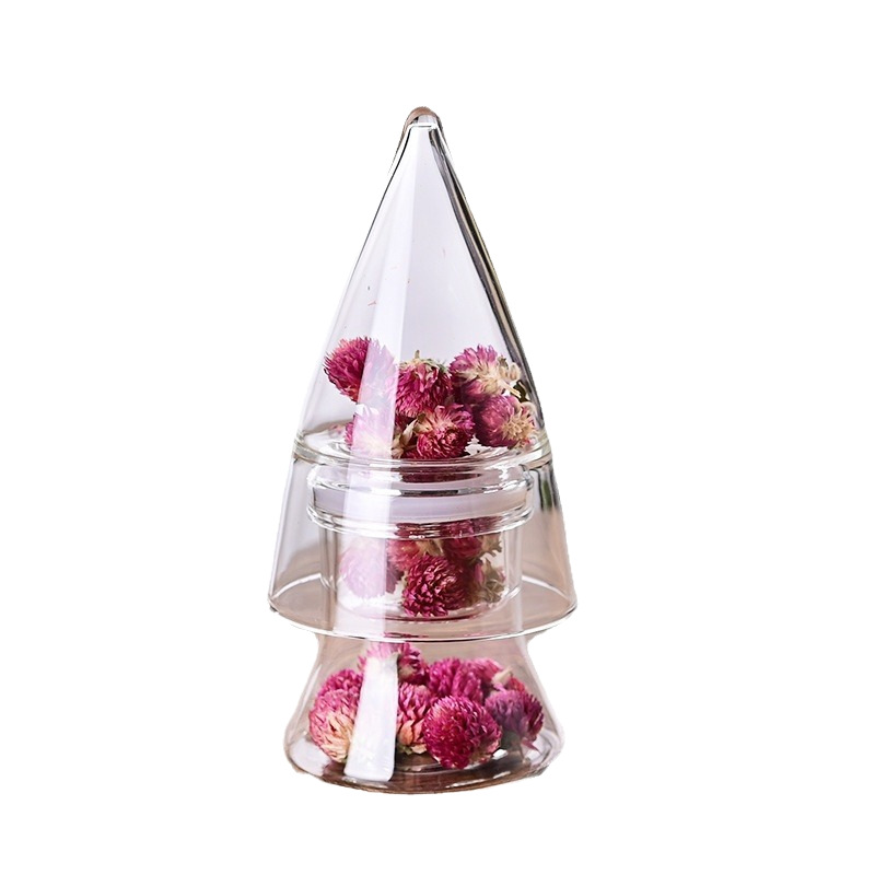 New Chinese-style tea exhibition fragrance device storage jar Tea Pot 3-layer tea Cone tea display special borosilicate glass
