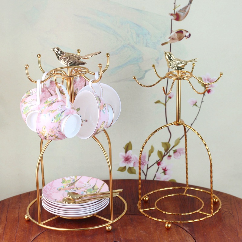 Factory Direct Sales Golden Bird Cup Holder European Coffee Cup Storage Rack Wrought Iron Drain Rack Electroplated Gold Wholesale