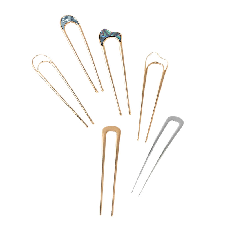 Japanese official website Same style metal hairpin shell paper plate hair clasp ins online popular same style U-shaped alloy balls hair fork