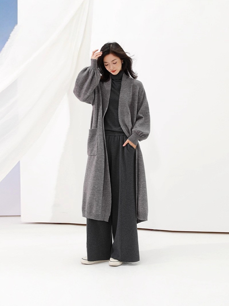 Autumn and Winter Women's Thickened Heavy Woolen Cardigan Long Outwear Pure Color Loose Large Size Sweater Women's Processing and Customization